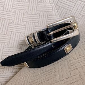 BRIGHTON black leather belt silver/goldtone hardware women’s size S/28 -see meas